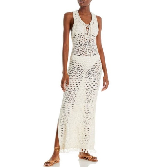 MOTHER Ivory Crochet Boho Maxi Skinny Dip Beach Dress - Picture 1 of 12